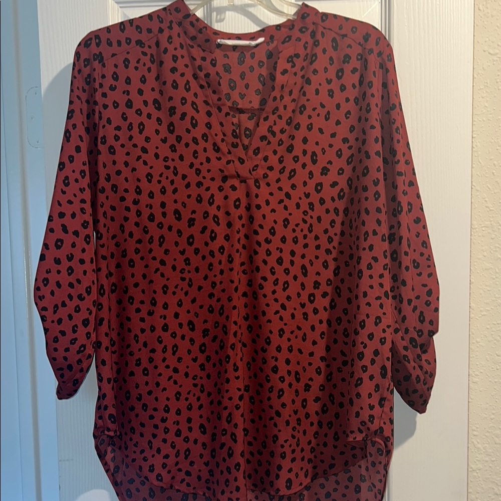 Lush wine red and Black Polka Dot Blouse